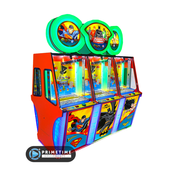 Justice League coin pusher, six-player stations, Coastal Amusements