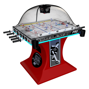 SUPER CHEXX PRO BUBBLE HOCKEY STANDARD EDITION RED BASE WITH CUP HOLDERS AND LEDS